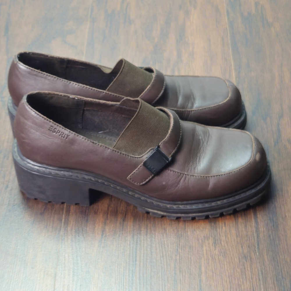 ESPRIT Bryant Y2K Brown Leather Platform Loafers Womens 10 Chunky Lug
